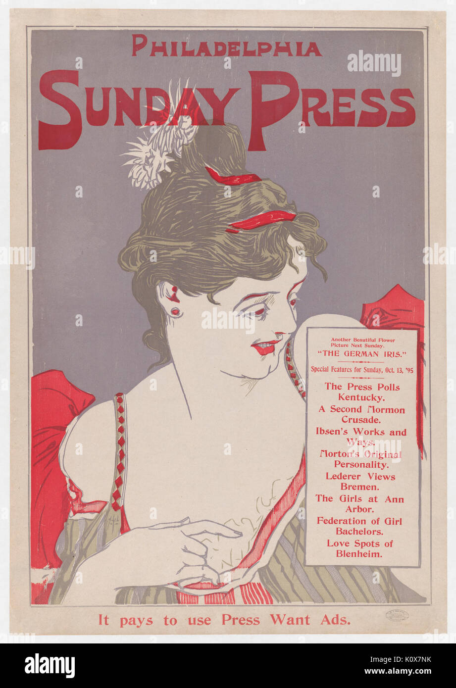 Publicité pour Philadelphie Dimanche 13 octobre 1895 Presse RENCONTRÉ DP866322 Banque D'Images