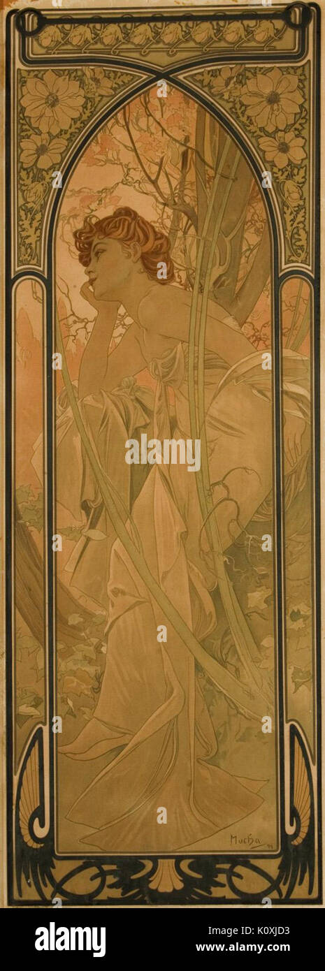 Alfons Mucha Abend 1899 Lithographie Banque D'Images