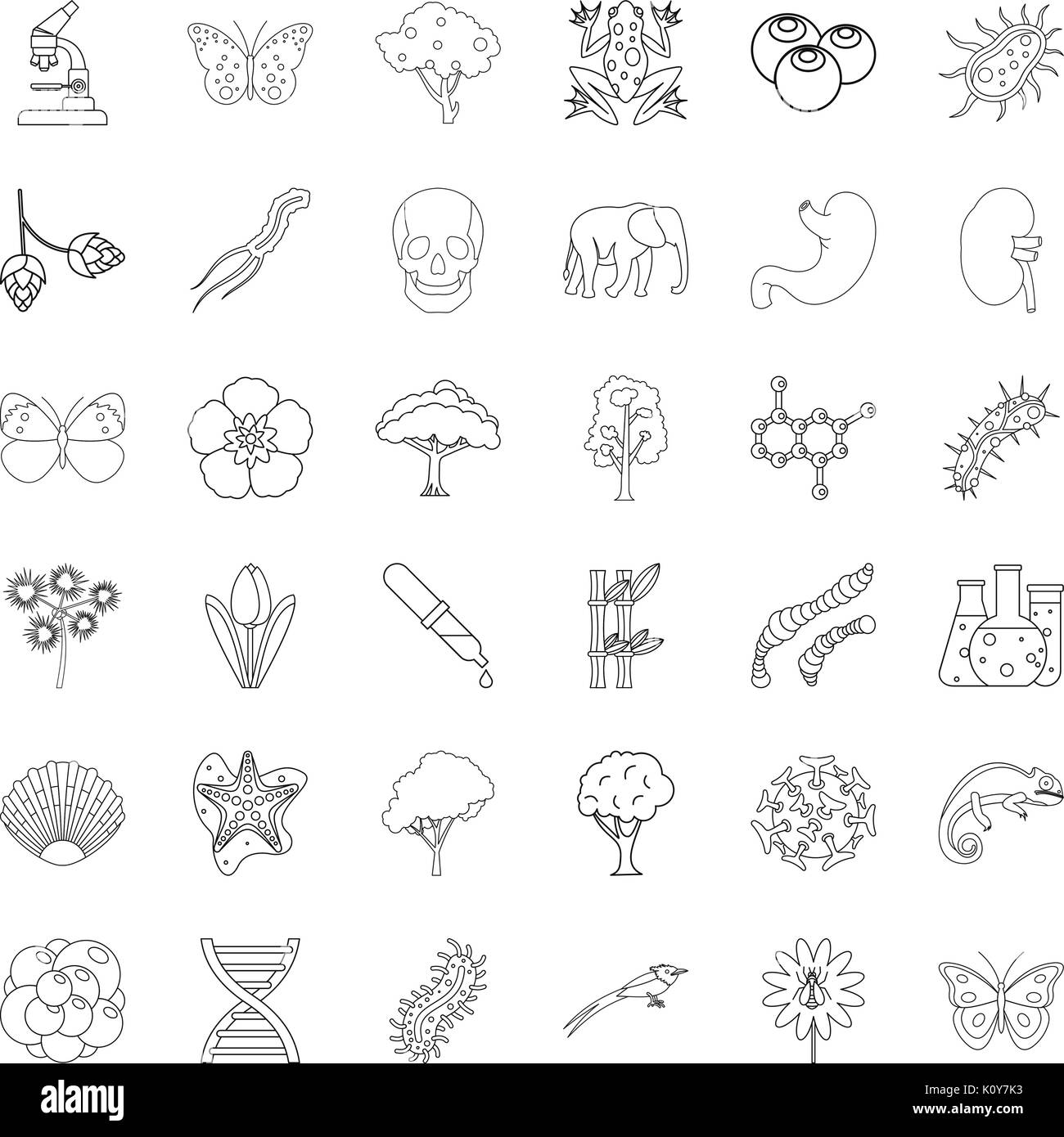 Les bactéries icons set style du contour, Illustration de Vecteur