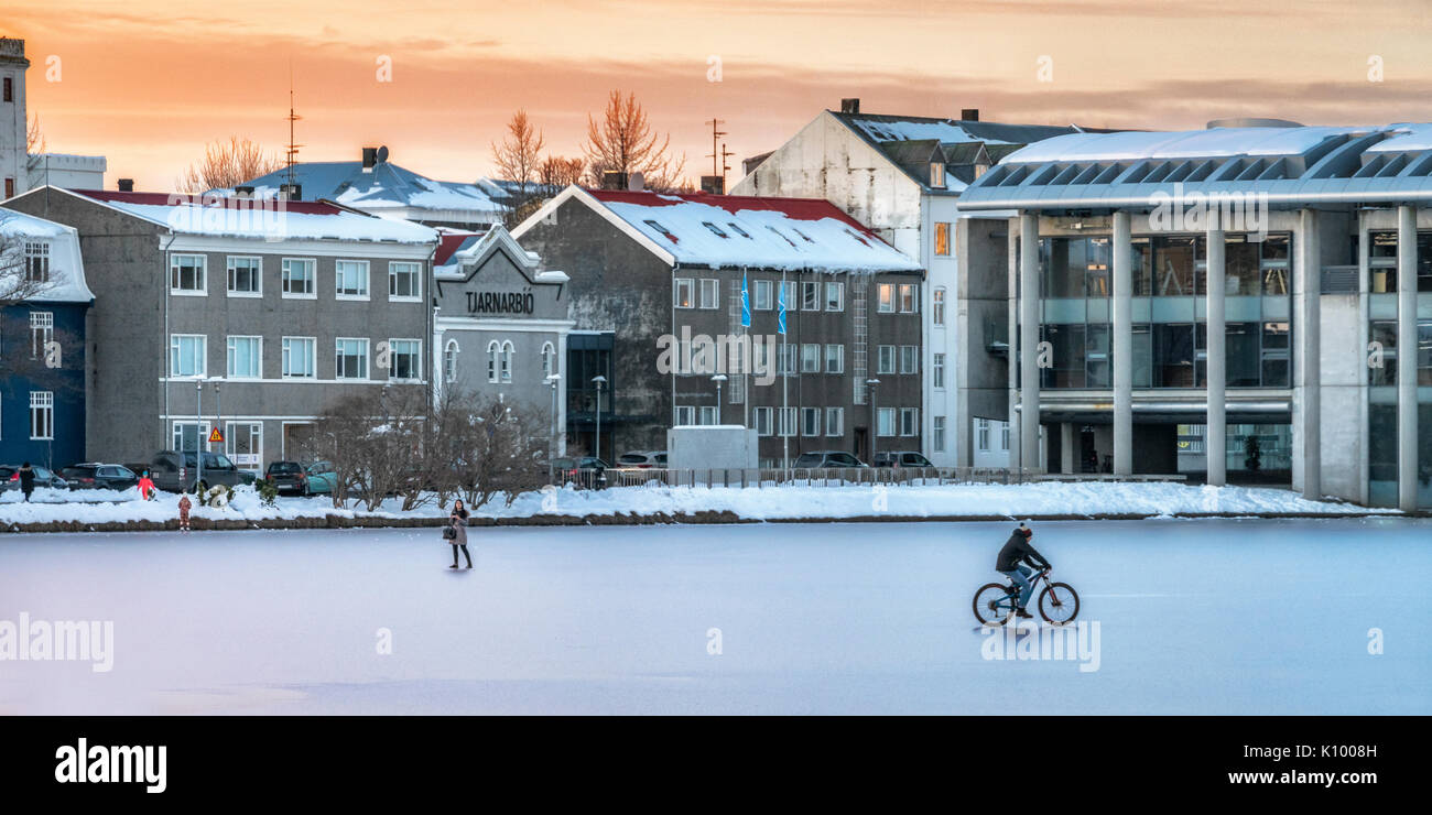 L'hiver, Reykjavik, Islande congelés Étang Banque D'Images