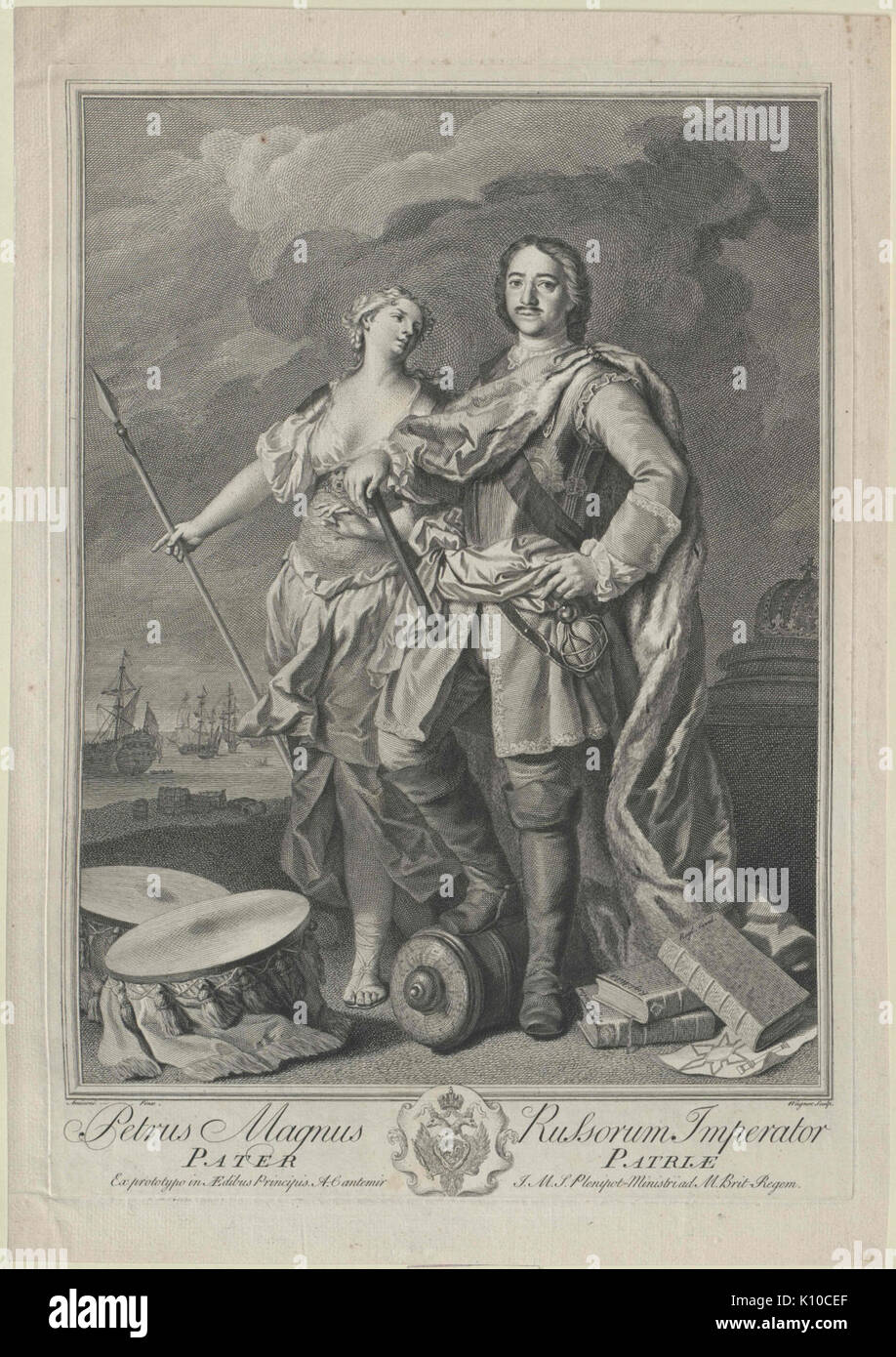 Portrait allégorique de Pierre I de Russie (gravure) Banque D'Images