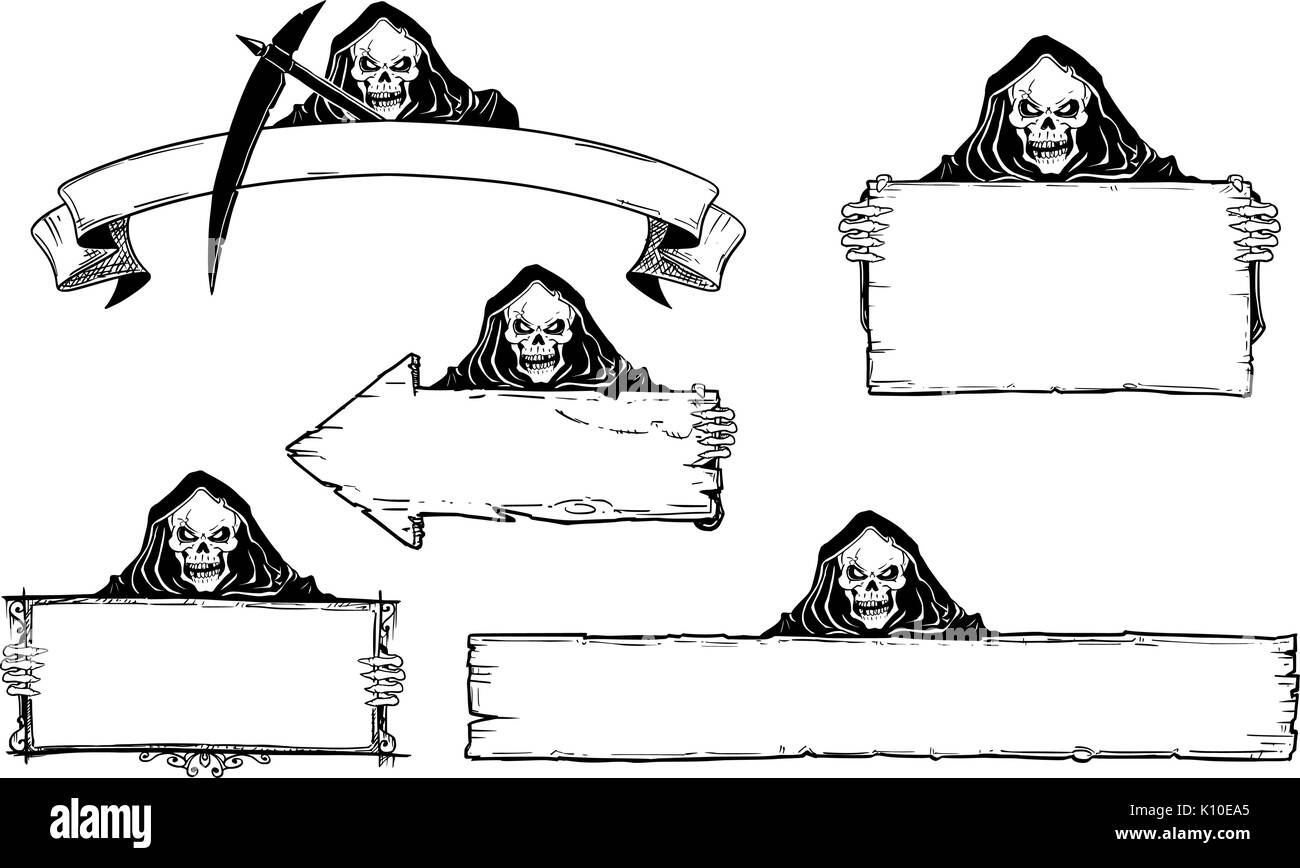 Ensemble d'images et de signes vides halloween avec dessin illustration Grim Reaper Illustration de Vecteur