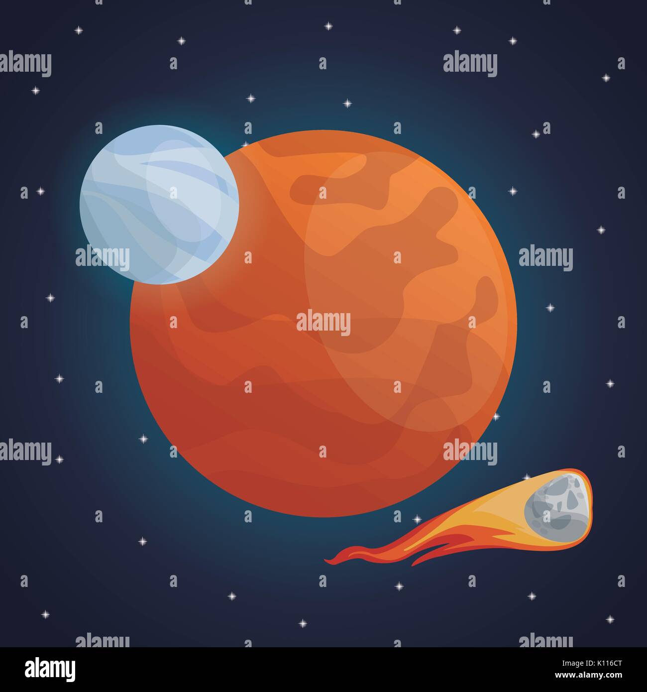 L'espace couleur d'arrière-plan du paysage avec vue sur la planète Mars et Meteor Illustration de Vecteur