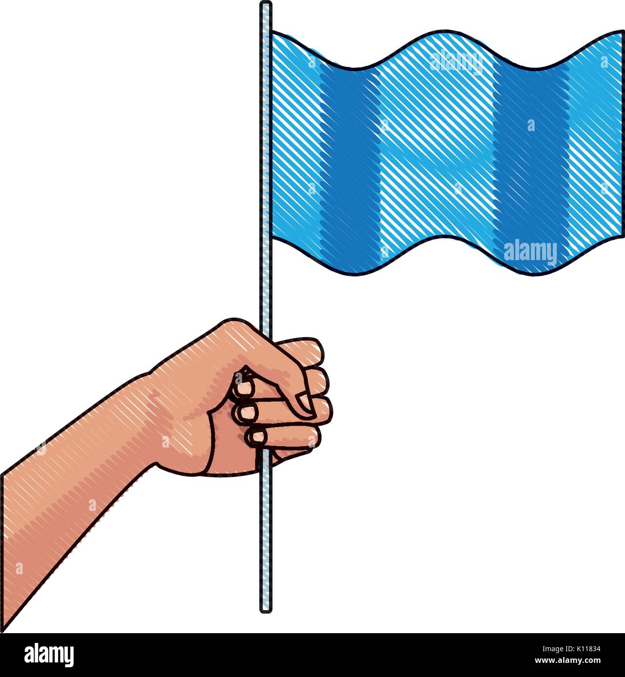 Main brandissant un symbole du drapeau patriote ou concept de paix Illustration de Vecteur