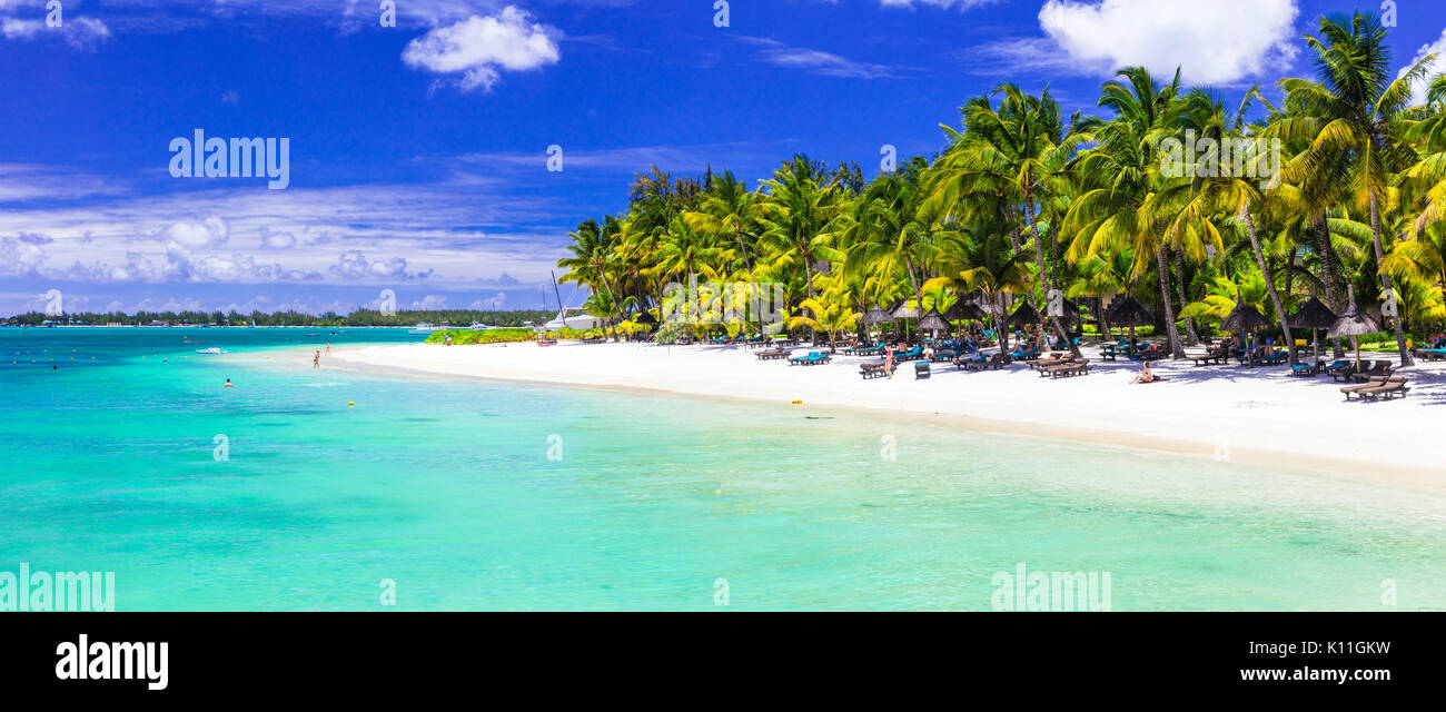 Paysage incroyable tropicla beautifu avec plage de sable blanc. Îles Maurice Banque D'Images