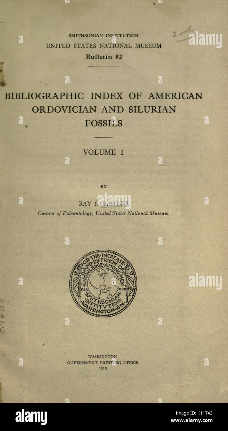 Index bibliographique des fossiles de l'Ordovicien et du Silurien BHL22018827 Banque D'Images