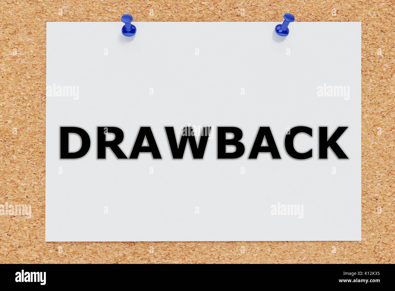 3D illustration de 'DRAWBACK' sur le panneau de liège Banque D'Images