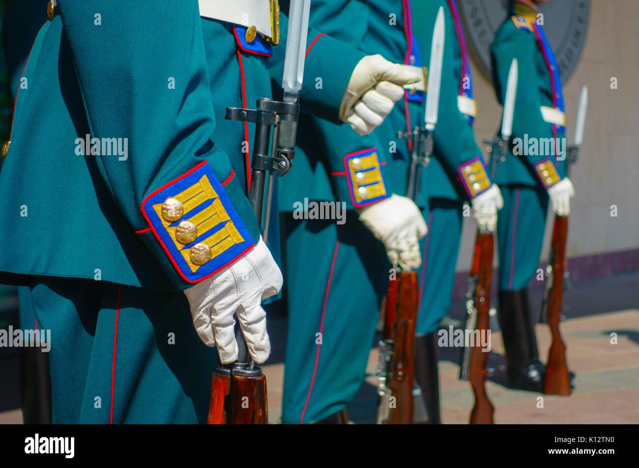 Des soldats en uniforme de parade avec des fusils Banque D'Images