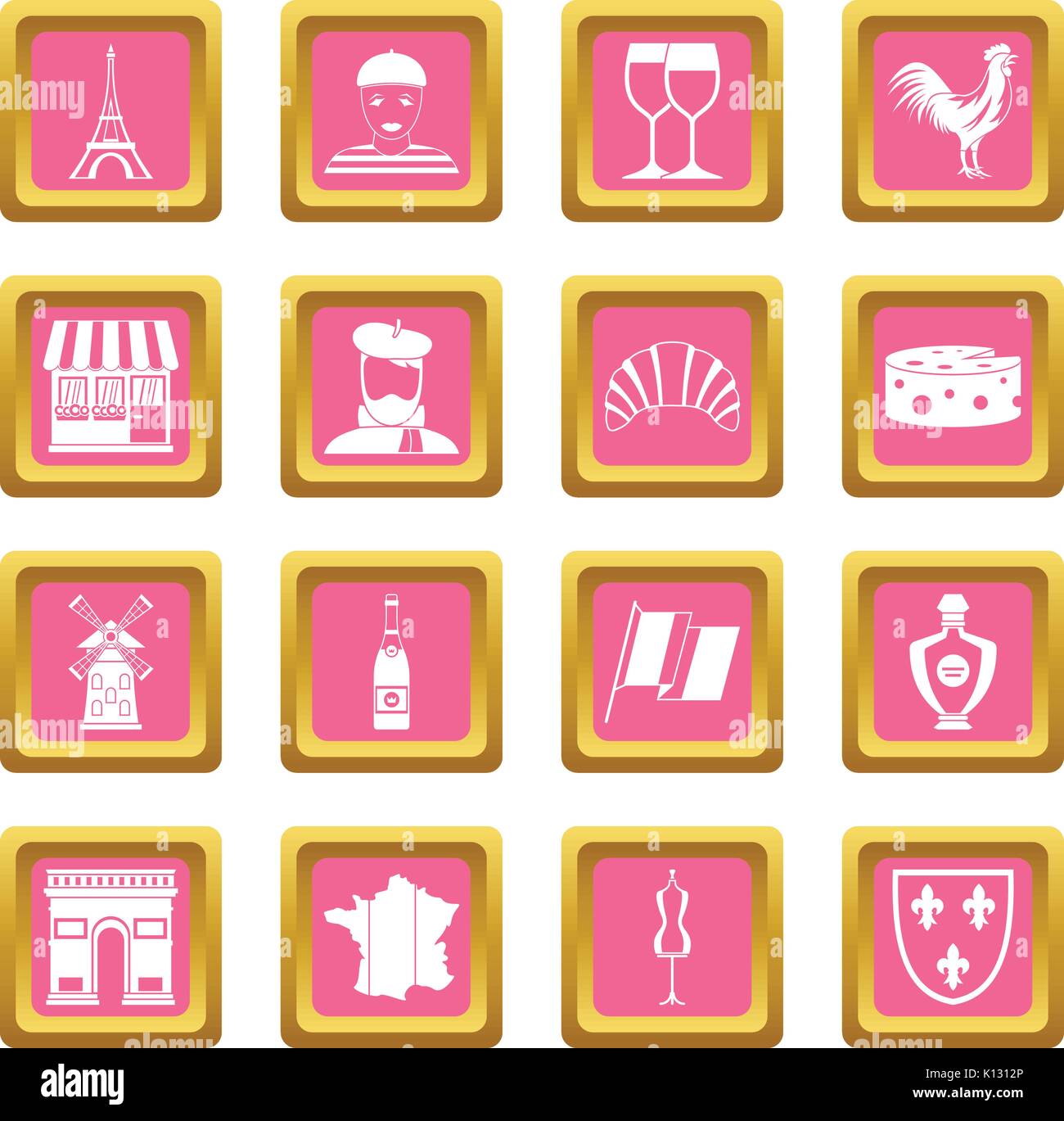 France travel icons pink Illustration de Vecteur