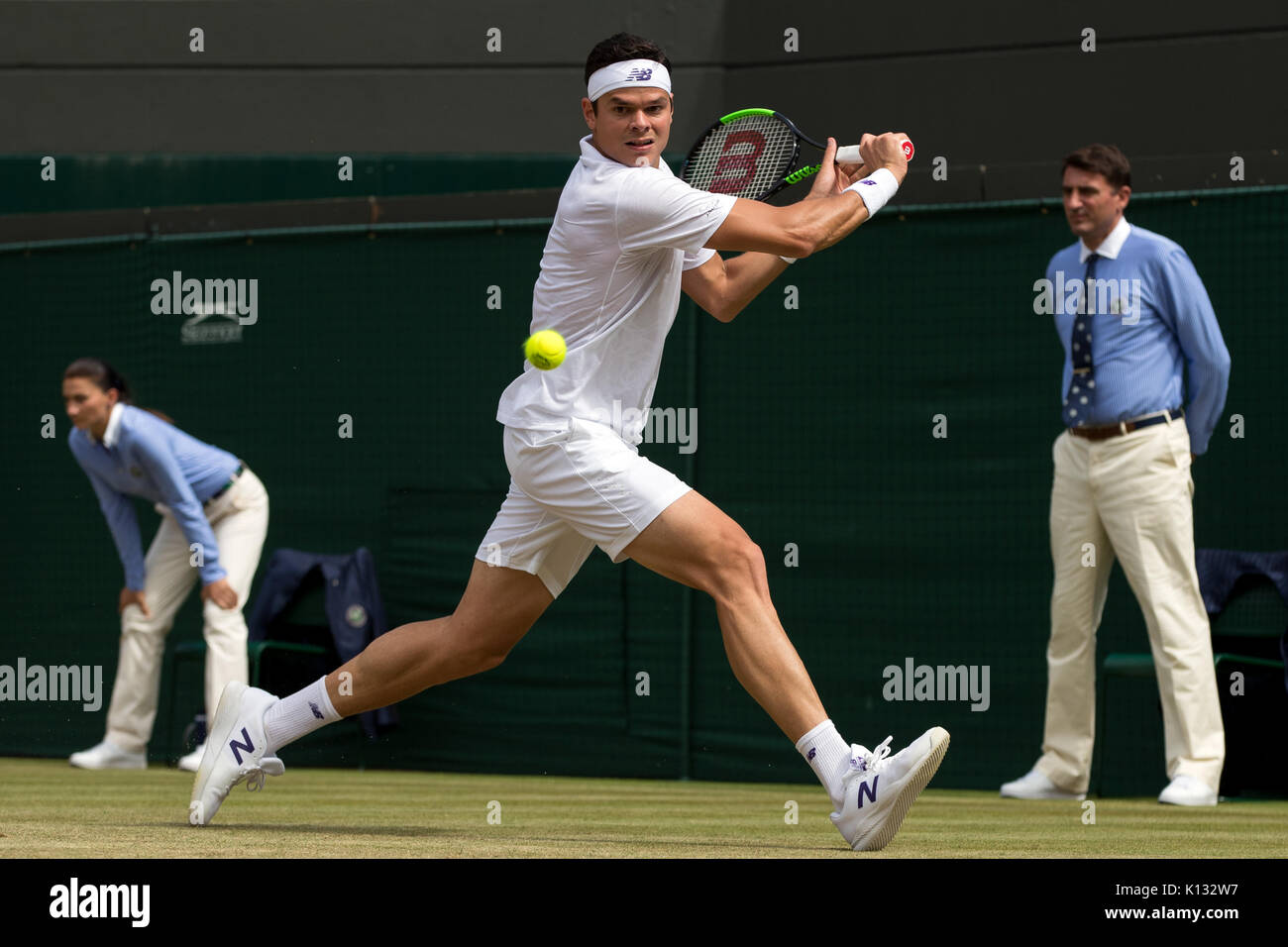 Milos Raonic du Canada à la Gentlemen's singles - tournoi de Wimbledon 2017 Banque D'Images