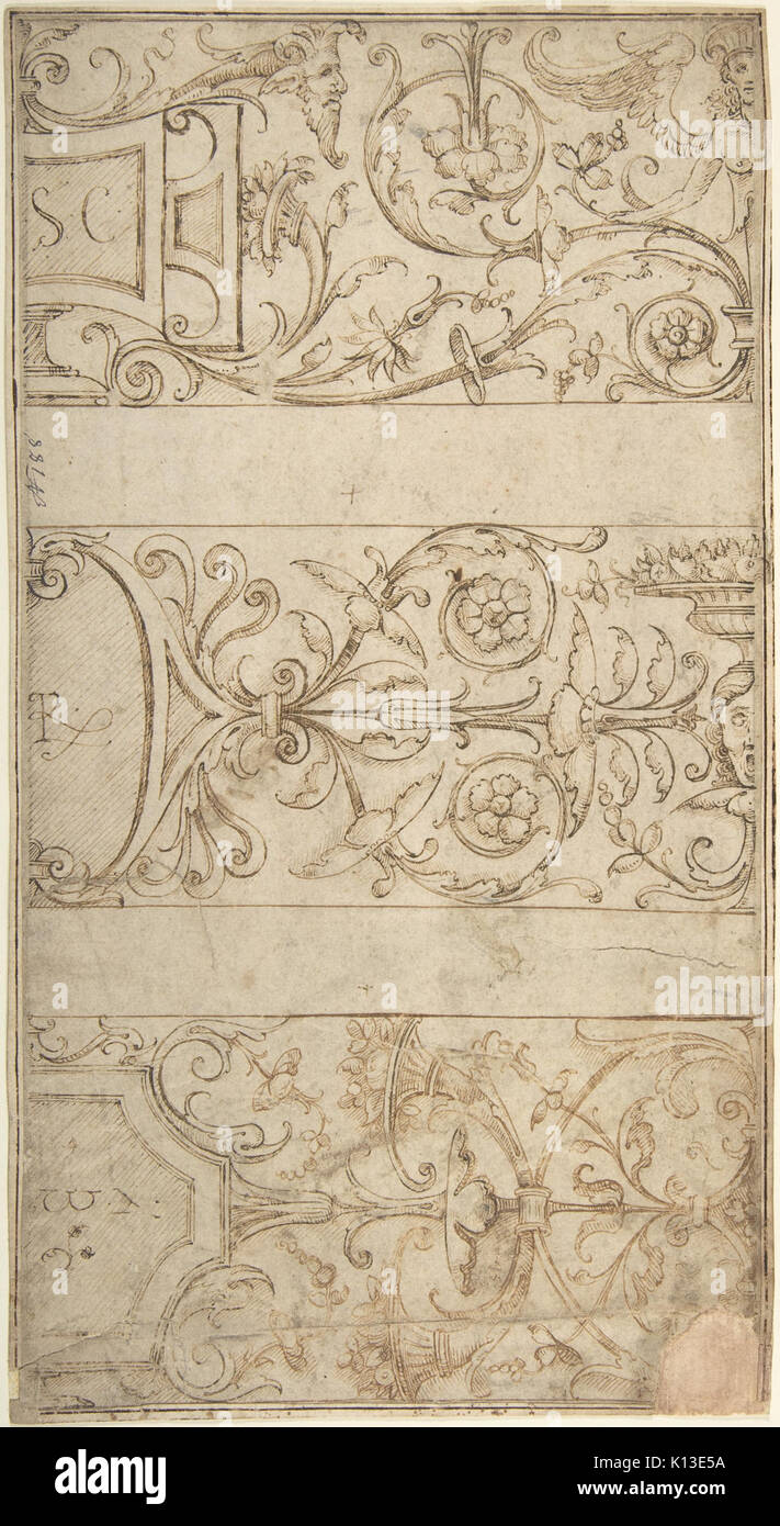 Frise ornementale Style ancien lettres Design Panneaux, rinceaux, masques et rencontré DP802028 Banque D'Images