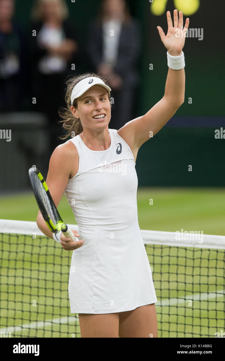 Johanna Konta de GO célèbre au Ladies' Singles - tournoi de Wimbledon 2017 Banque D'Images