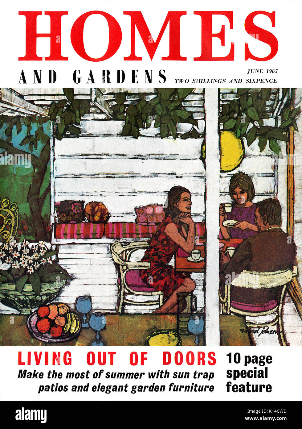 Capot avant de maisons et jardins magazine pour juin 1965 avec une illustration de Michael Johnson. Banque D'Images