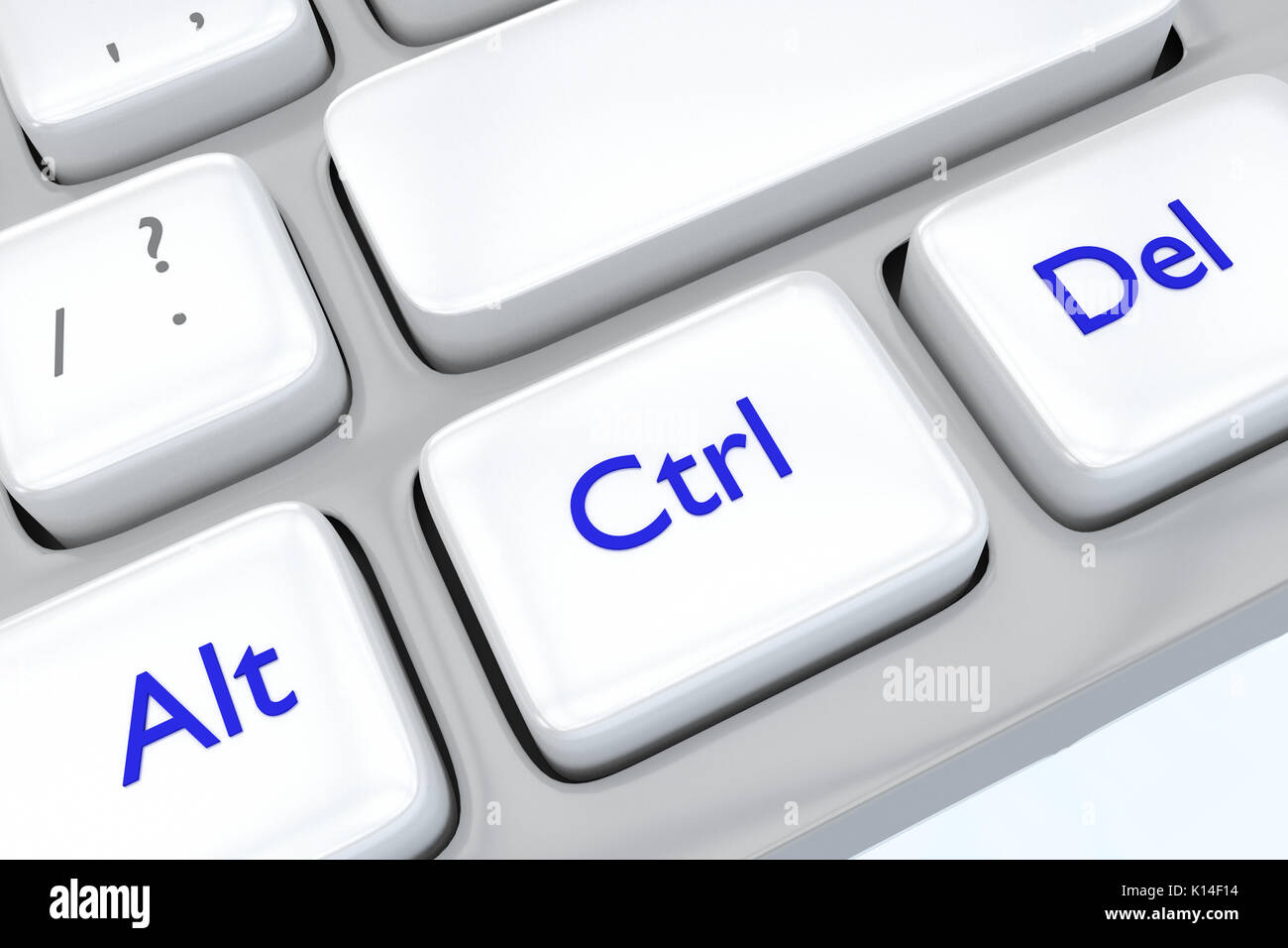 3D illustration de clavier de l'ordinateur avec le print 'Alt Ctrl del' sur  trois boutons adjacents, chaque élément sur un autre bouton Photo Stock -  Alamy