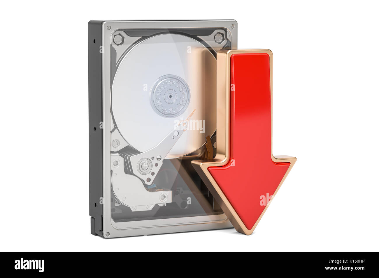 Disque dur HDD avec flèche rouge télécharger data concept, rendu 3D Photo  Stock - Alamy