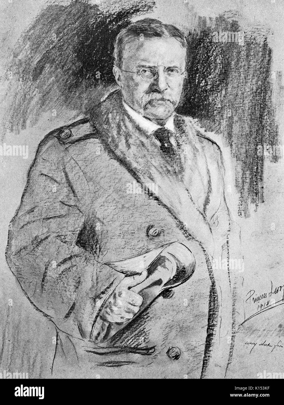 Le Colonel Theodore Roosevelt, portrait au fusain par Lwoff-Parlaghy Princesse Elisabeth, 1918. À partir de la Bibliothèque publique de New York. Banque D'Images