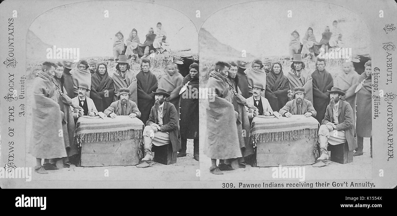 Les Indiens pawnees recevant leur pension du gouvernement, 1900. Banque D'Images