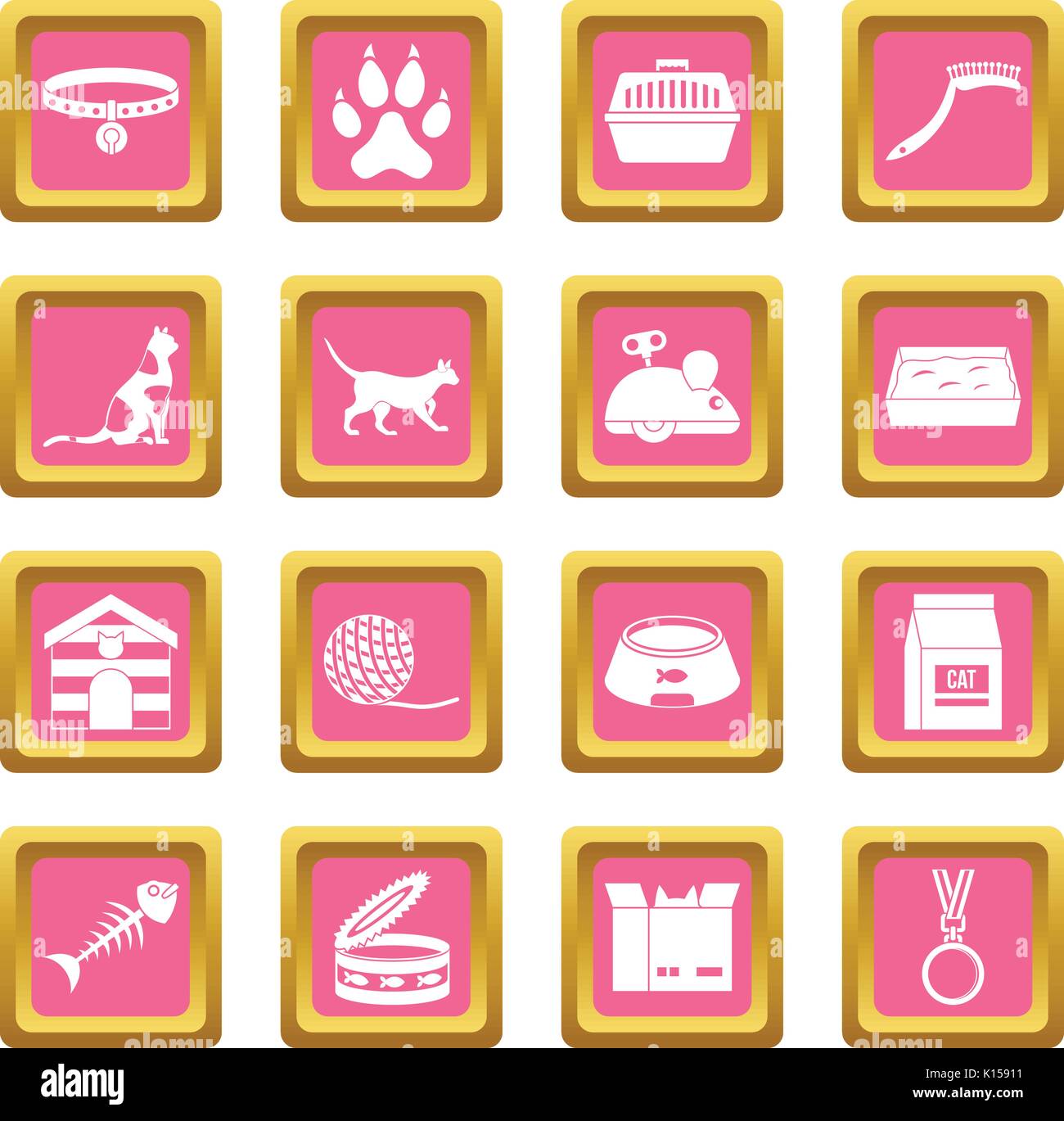 Soins chat rose icônes outils Illustration de Vecteur