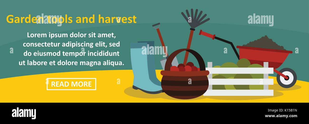 Outils de jardin et de récolte banner concept horizontal Illustration de Vecteur