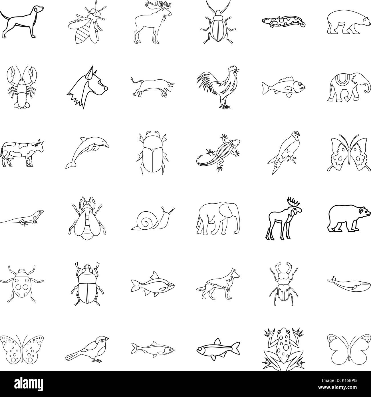 Mammal icons set style du contour, Illustration de Vecteur