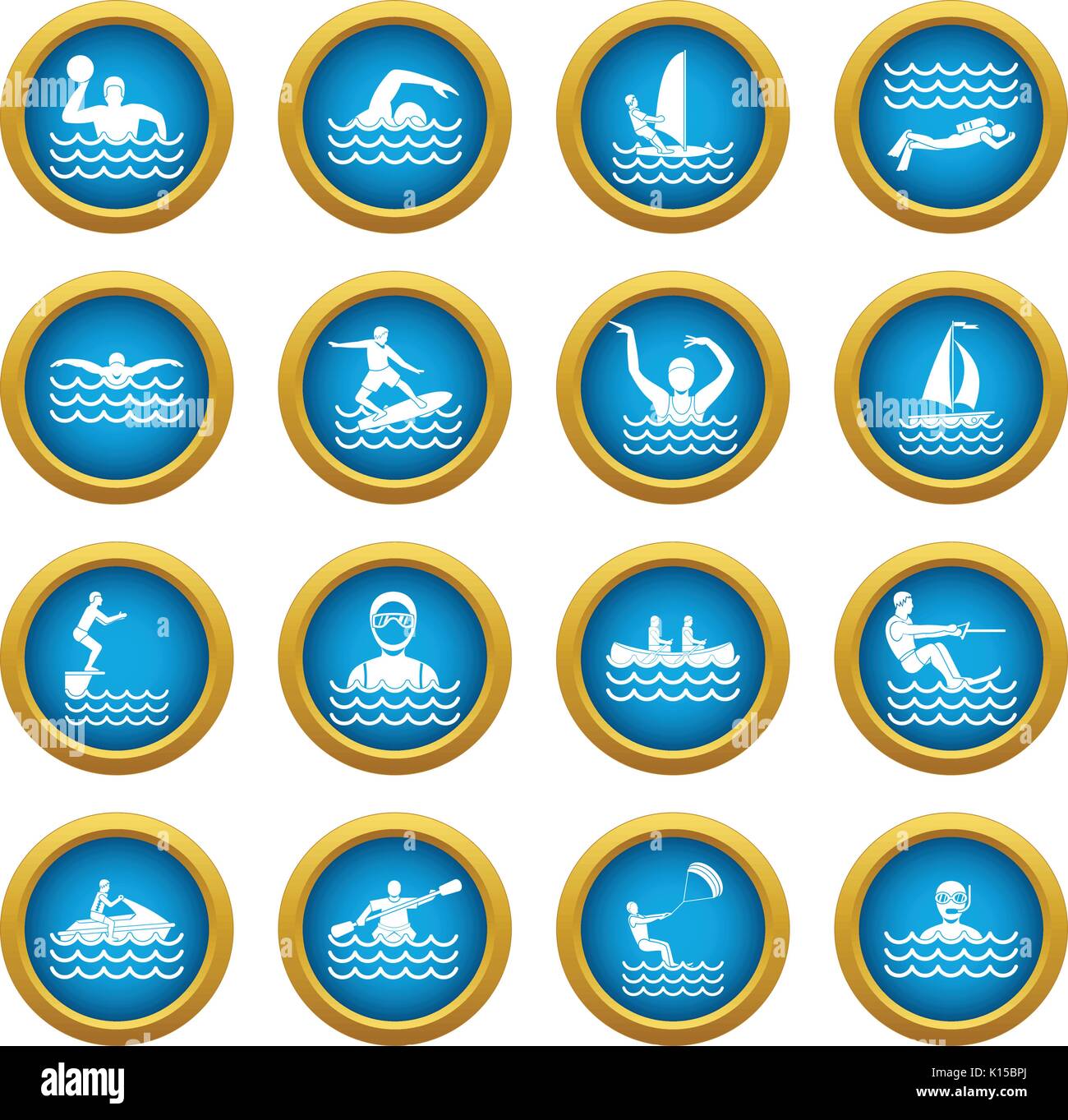 Sport icons cercle bleu de l'eau défini Illustration de Vecteur