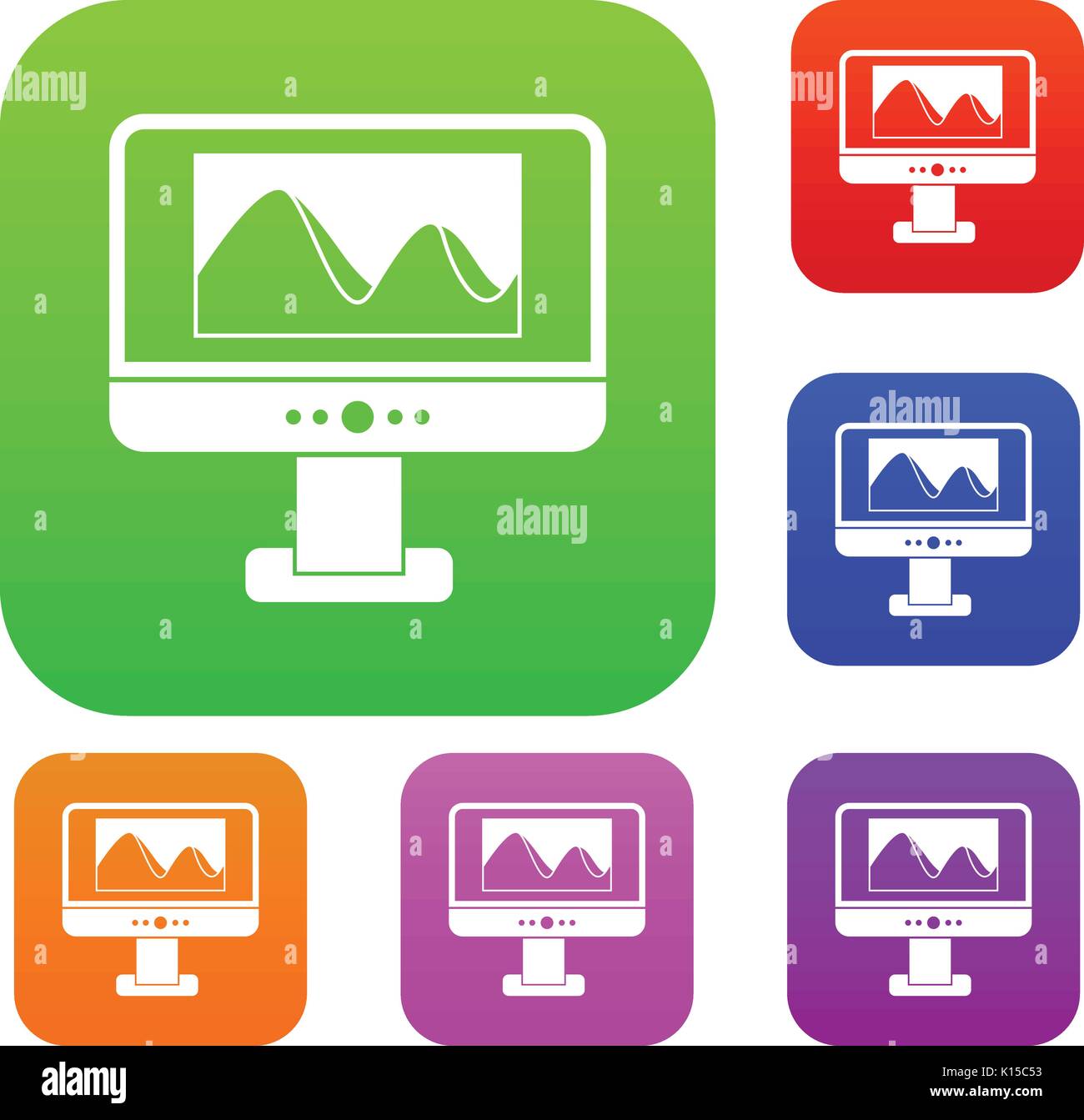 Le moniteur de l'ordinateur avec une photo à l'écran set Illustration de Vecteur