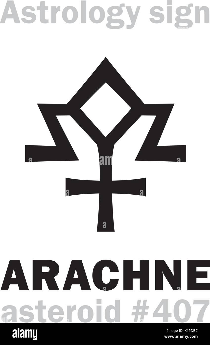 Alphabet d'astrologie : ARACHNE, astéroïde # 407. Caractères hiéroglyphes signe (symbole unique). Illustration de Vecteur