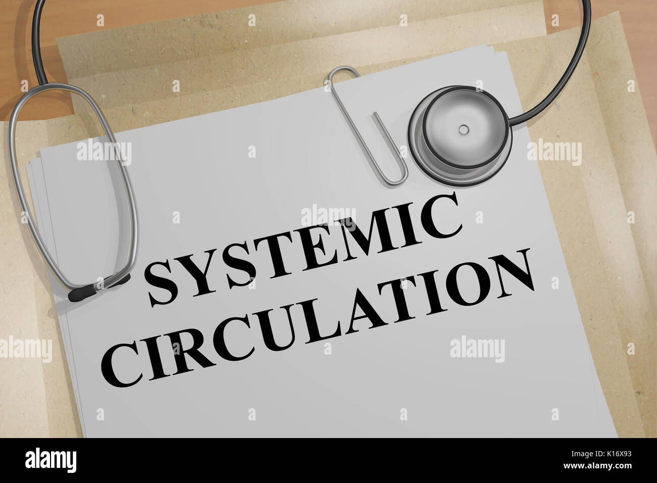 Illustration 3D de la circulation "systémique" titre sur un document médical Banque D'Images