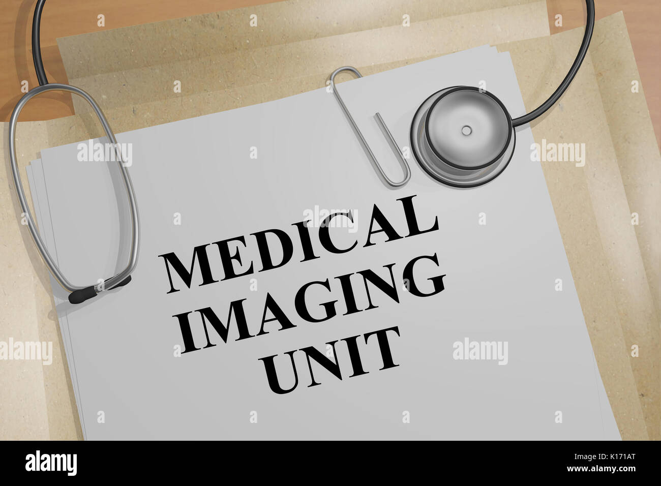 3D illustration de 'Medical imaging unit' titre sur un document Banque D'Images