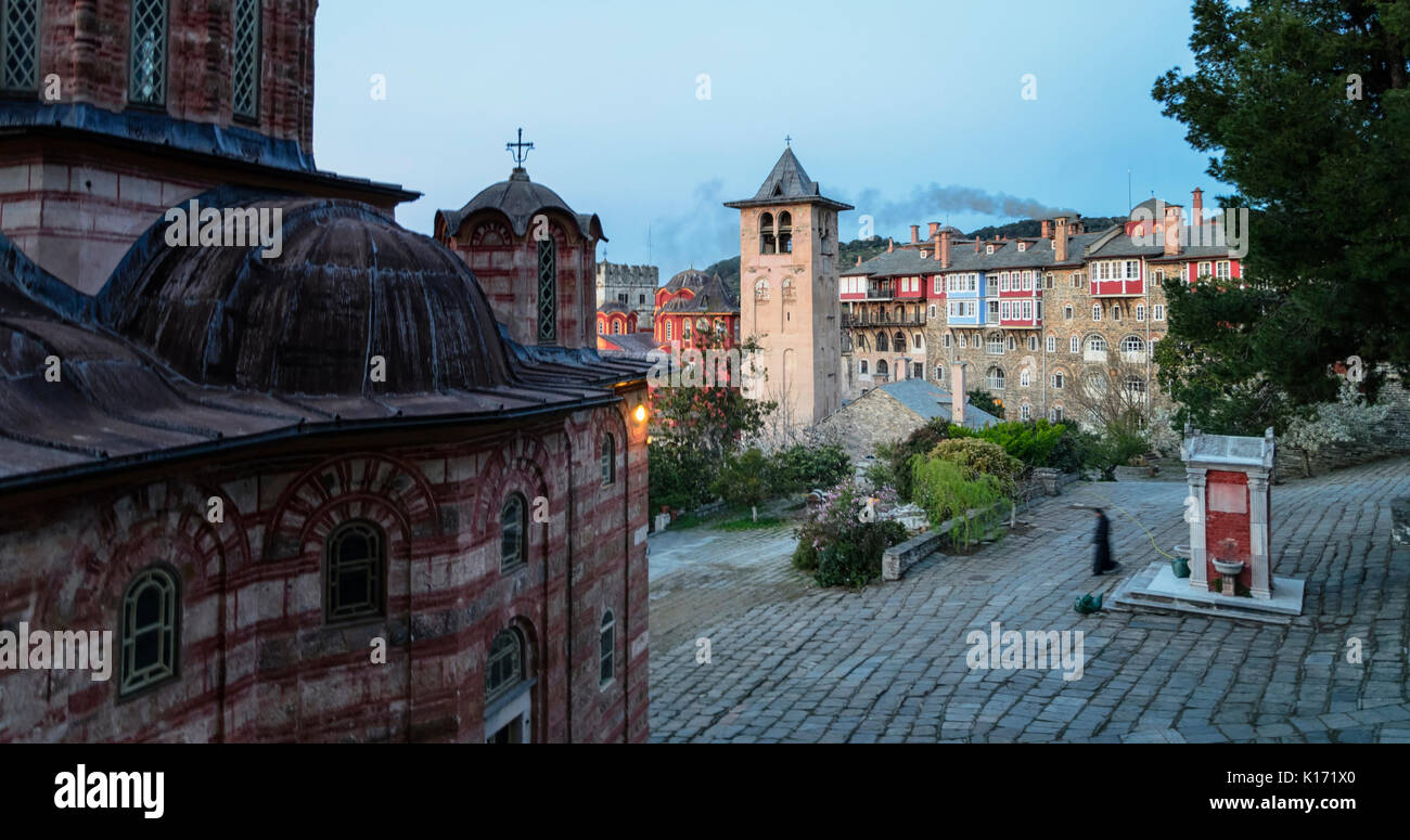 Le Saint et grand monastère de Vatopedi sur le mont Athos, la Grèce Banque D'Images