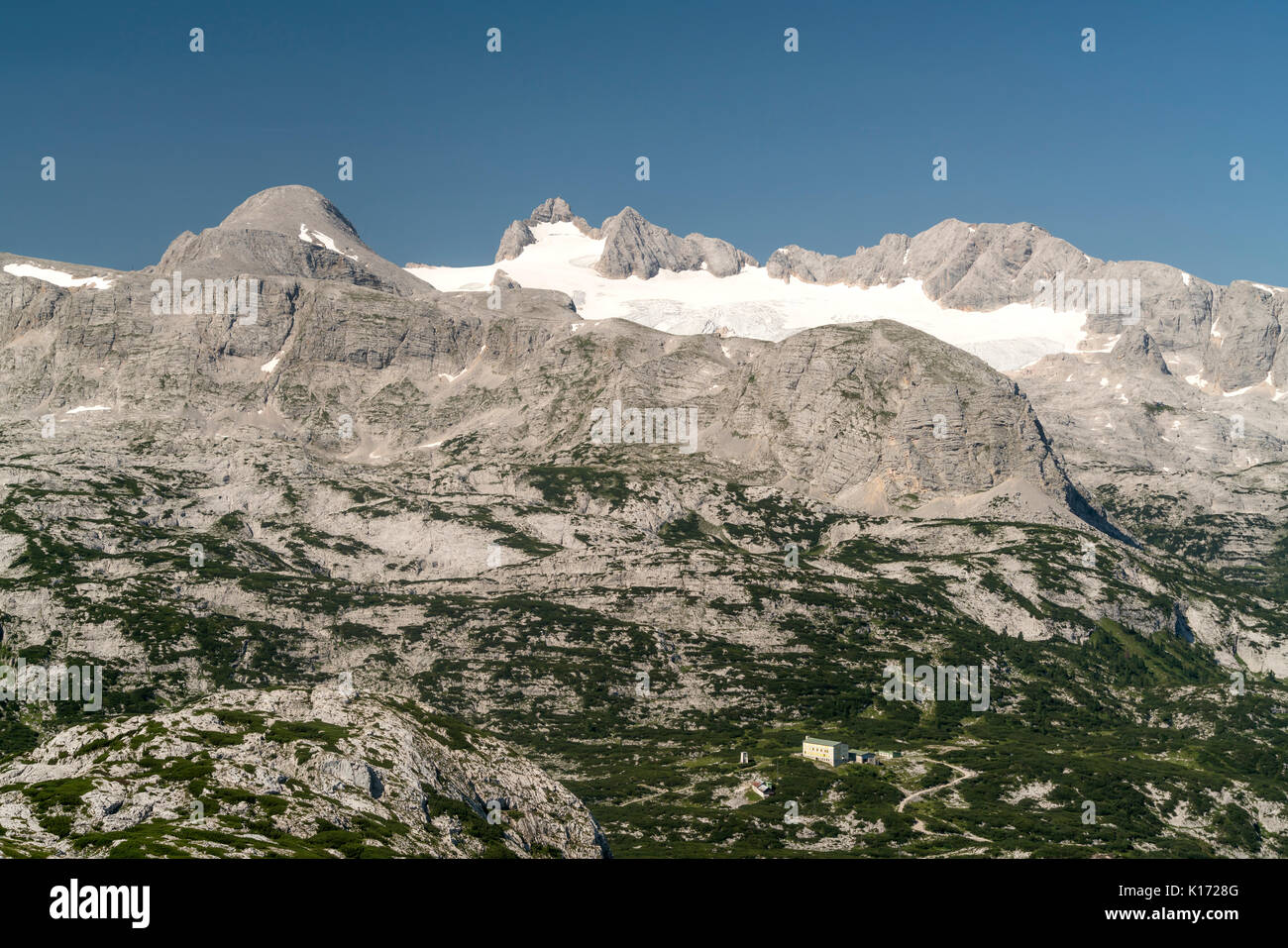 Mit Hoher Dachstein Gletscher Hallstättersee, Dachsteingebirge, Salzkammergut, Autriche | Hoher Dachstein glacier de montagne et Hallstättersee Glet Banque D'Images