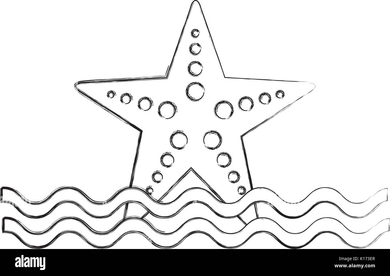 Étoile de mer avec des vagues de la vie Illustration de Vecteur