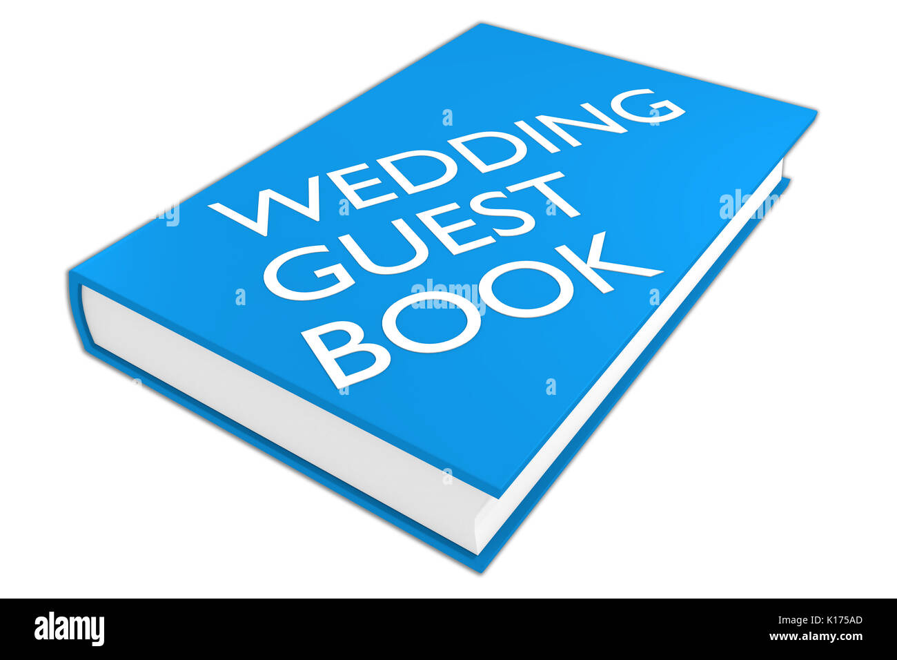 3D illustration de 'WEDDING GUEST BOOK' script sur un livre, isolé sur blanc. Banque D'Images