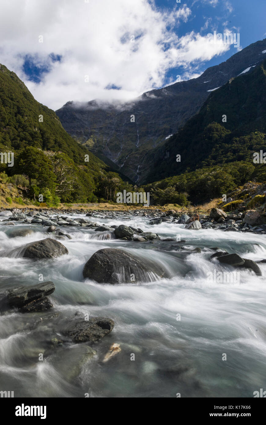 Wilkin River dans la région de Mount Aspiring National Park, neat Haut Forks Hut, île du Sud, Nouvelle-Zélande Banque D'Images