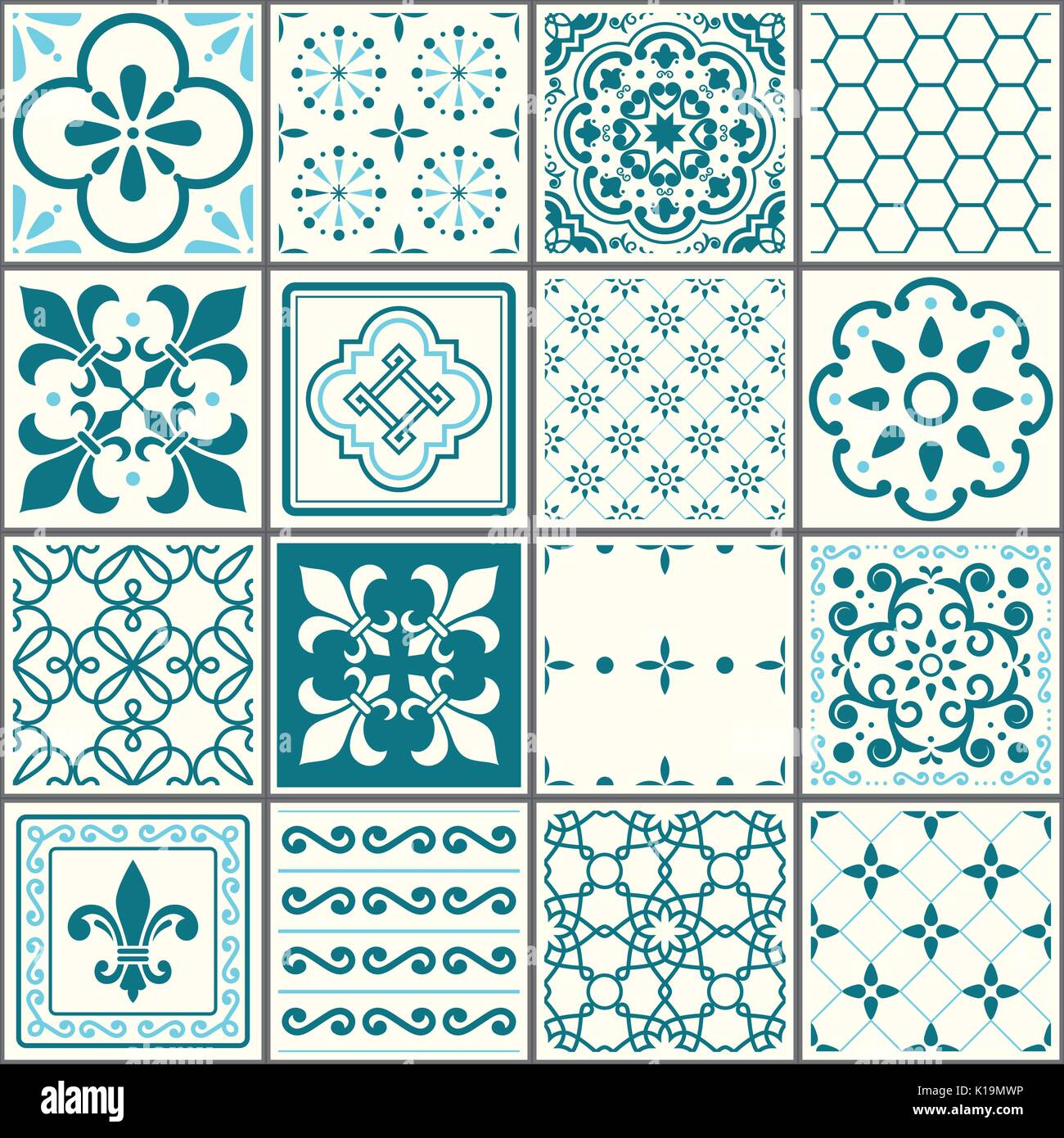 Motif carreaux portugais, Lisbonne azulejos, carreaux turquoise transparent vintage design céramique géométrique Illustration de Vecteur