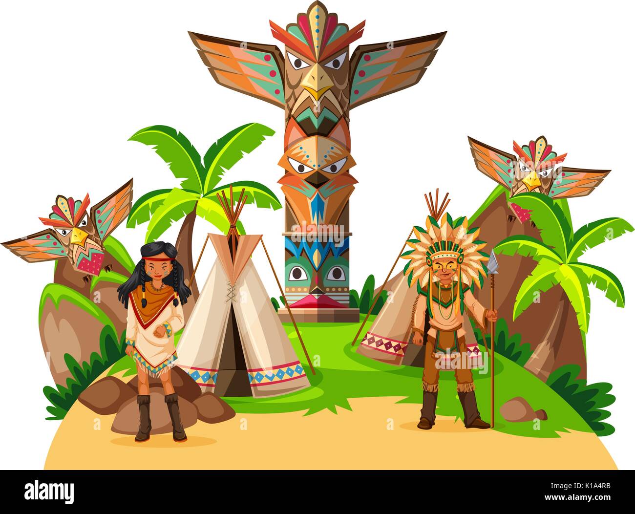 Deux indiens des États-Unis au camp illustration Illustration de Vecteur