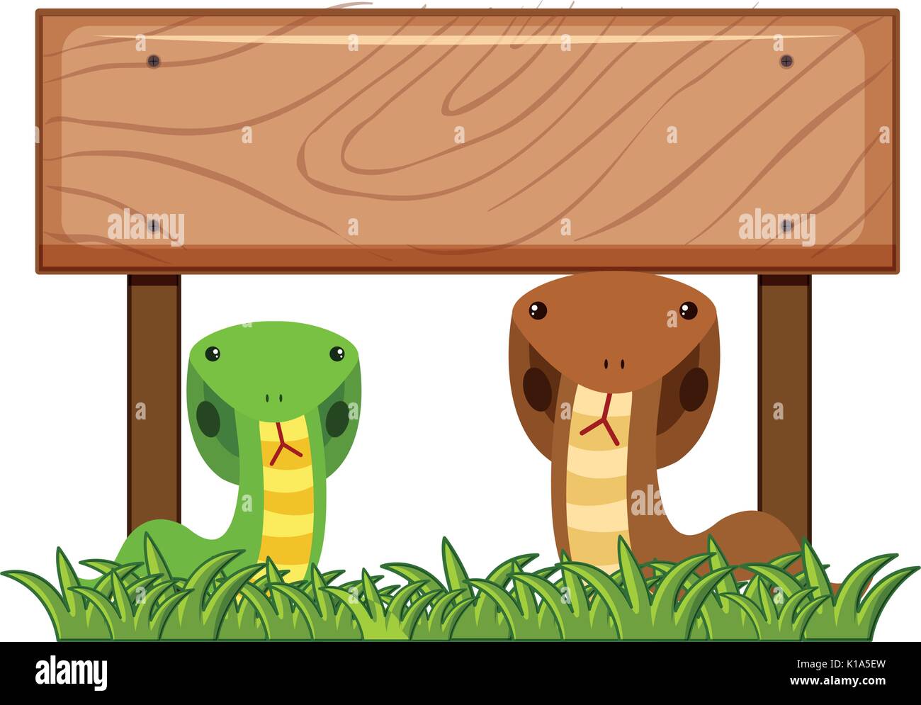 Panneau en bois modèle avec deux serpents sous l'illustration Illustration de Vecteur