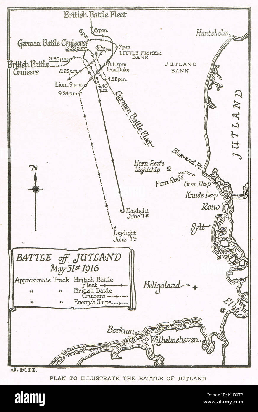 Plan illustrant la bataille du Jutland, WW1 Banque D'Images