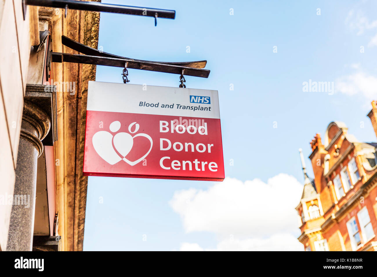 Centre des donneurs de sang, signe du don de sang, les donneurs de sang Centre Centre, Centre des donneurs de sang, don de sang, don de sang, Don de sang NHS Centre, Royaume-Uni Angleterre Banque D'Images