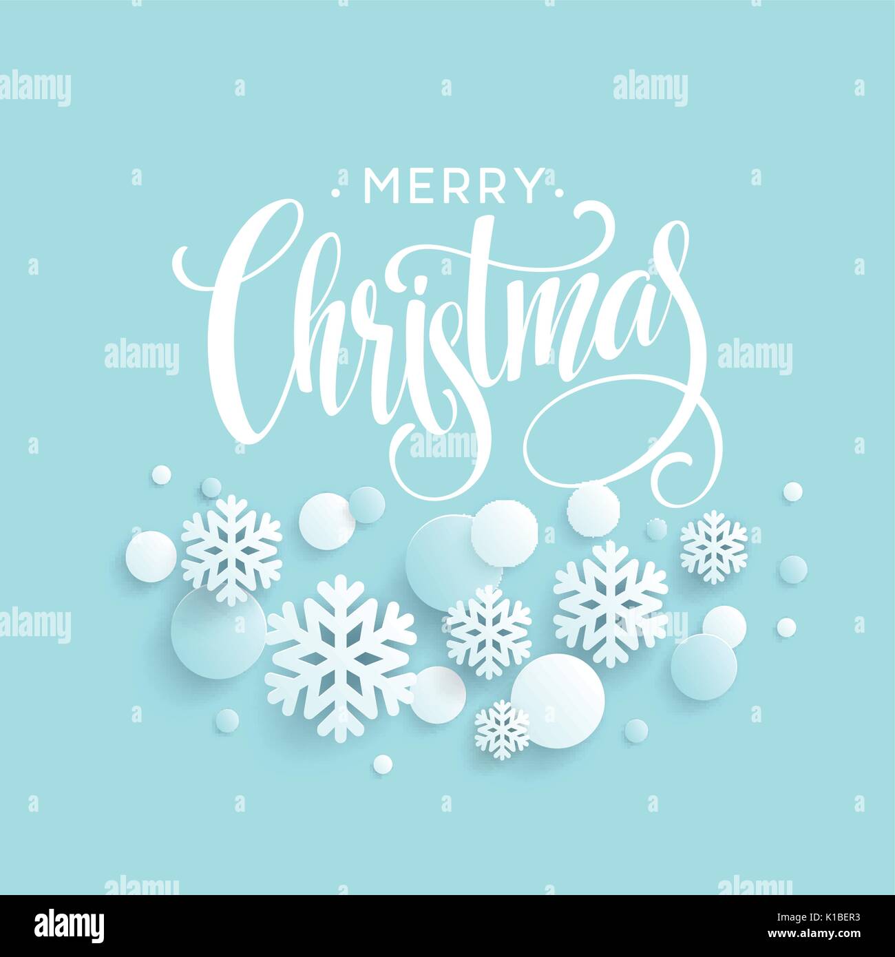 Joyeux Noël fond bleu avec flocon papercraft. Carte de vœux le lettrage. Vector illustration Illustration de Vecteur