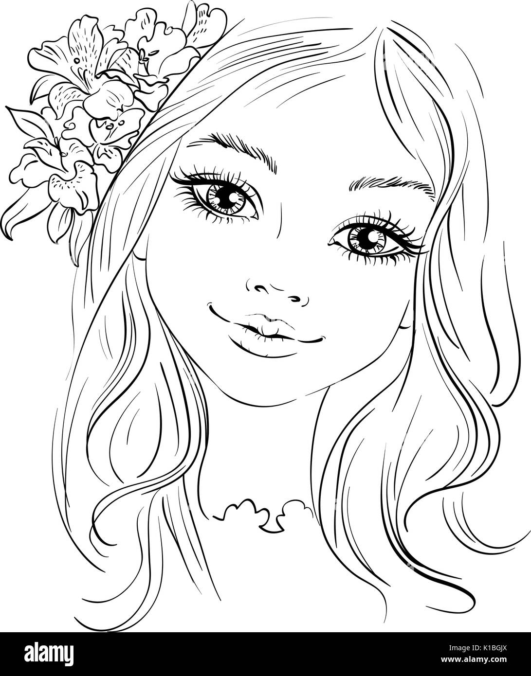 Mode Vecteur de petite fille avec une fleur dans les cheveux Illustration de Vecteur