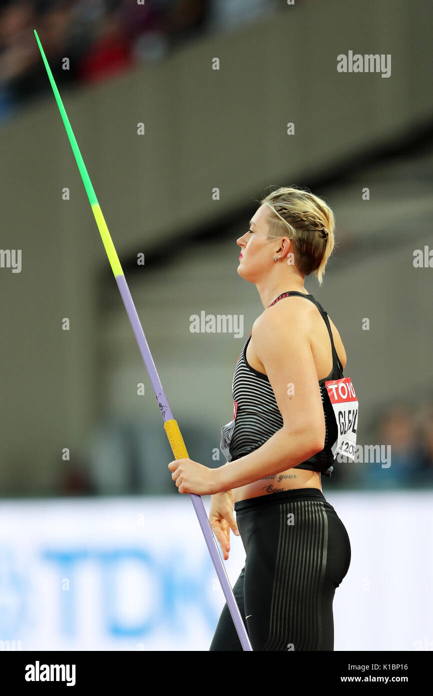 Elizabeth GLEADLE (Canada) qui se font concurrence sur le javelot femmes à la finale 2017, championnats du monde IAAF, Queen Elizabeth Olympic Park, Stratford, London, UK. Banque D'Images