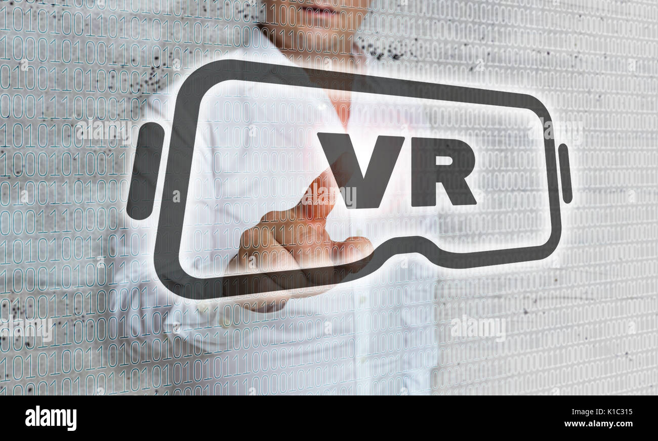 L'icône de réalité virtuelle avec matrix et businessman concept. Banque D'Images