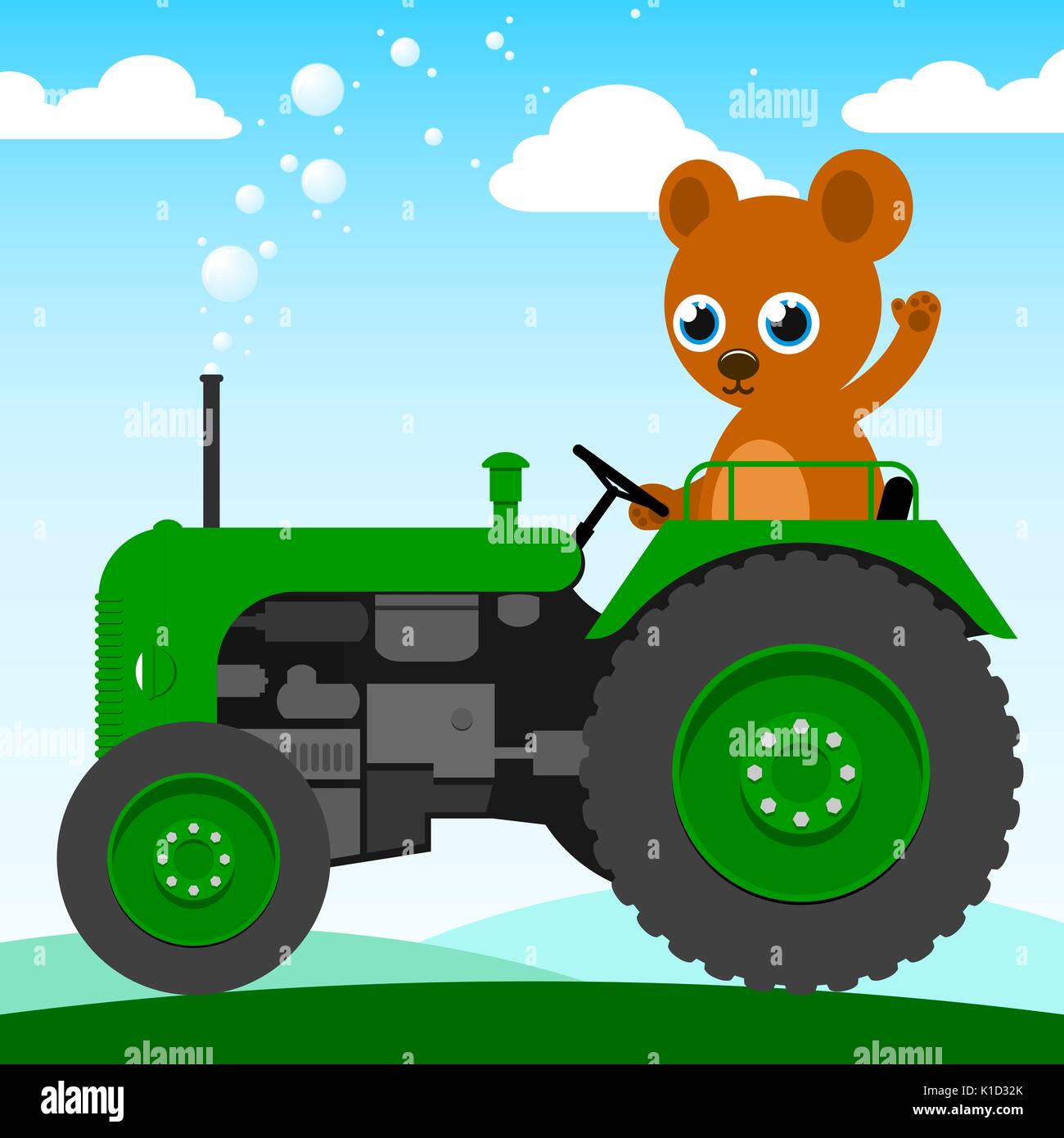 Cute Bear conduisant un tracteur tout en agitant amical à vous - illustration Illustration de Vecteur