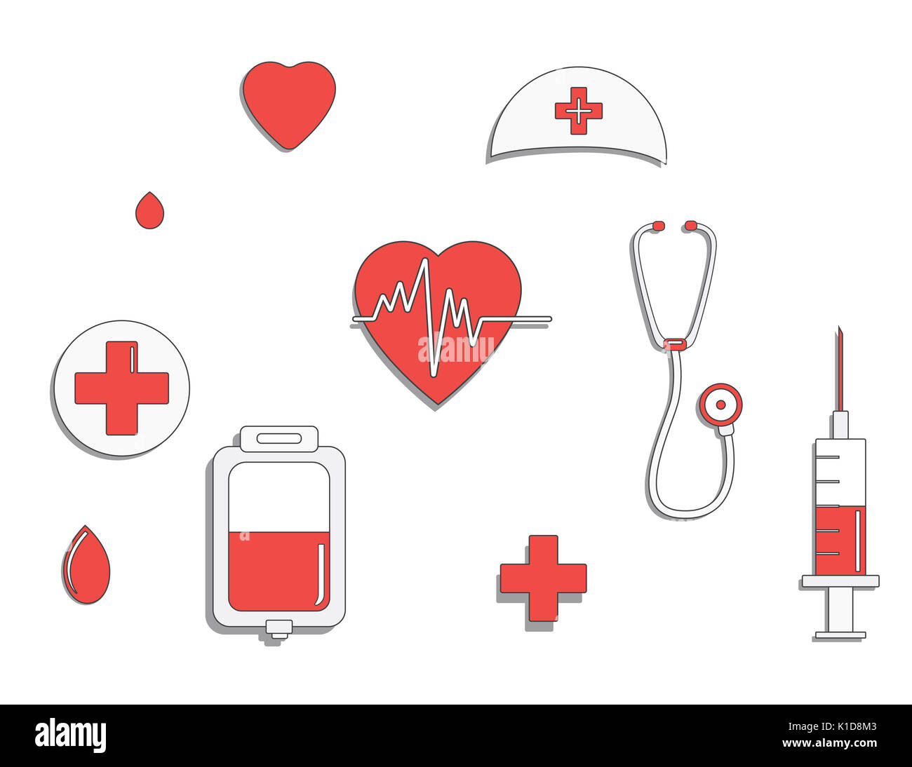Medicine concept. faire un don de sang et sauver des vies. Donner de l'amour. don autocollant ullustration set. Pack d'icônes pour le design. La journée mondiale du don de sang. Internati Banque D'Images