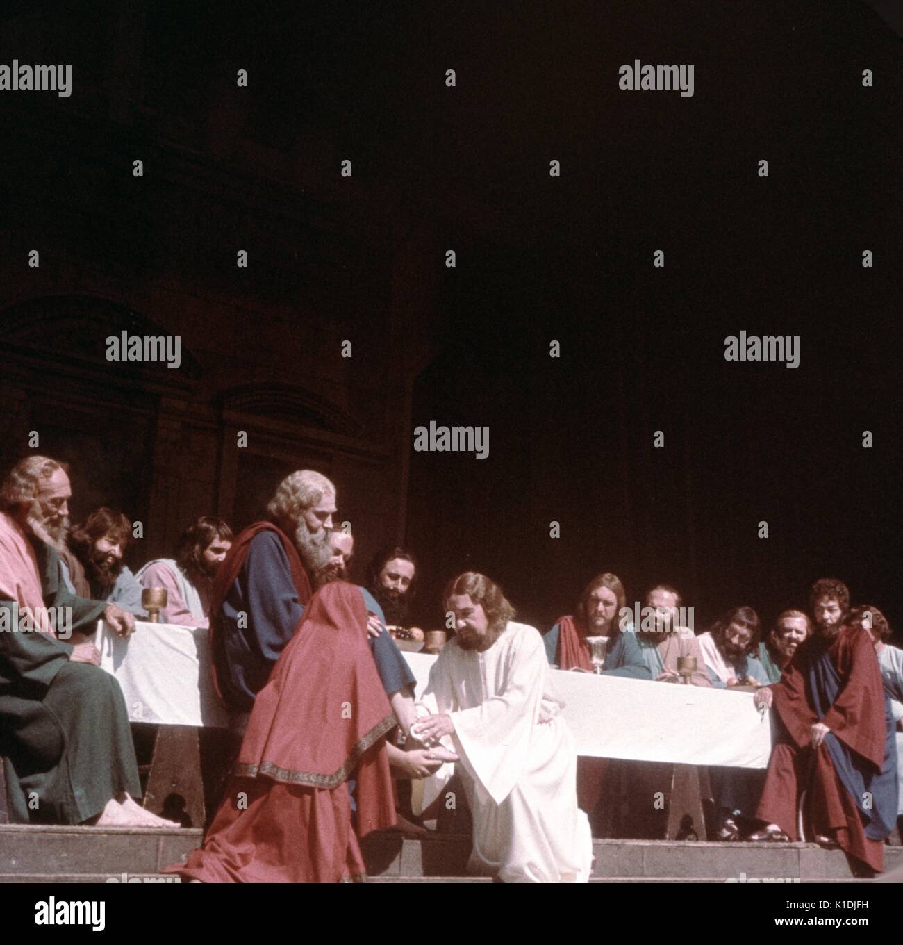 La dernière Cène, une scène représentant Jésus Christ avec ses disciples à manger pendant un concert des Black Hills Passion Play, 1975. Banque D'Images