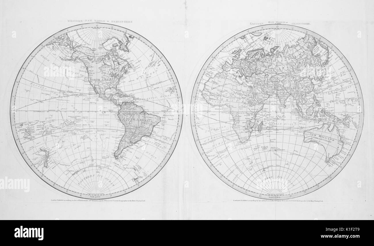 Carte illustrant les Nouveau Monde ou Hémisphère Ouest ainsi que d'Ancien Monde ou l'Est de l'hémisphère occidental, 1900. À partir de la Bibliothèque publique de New York. Banque D'Images