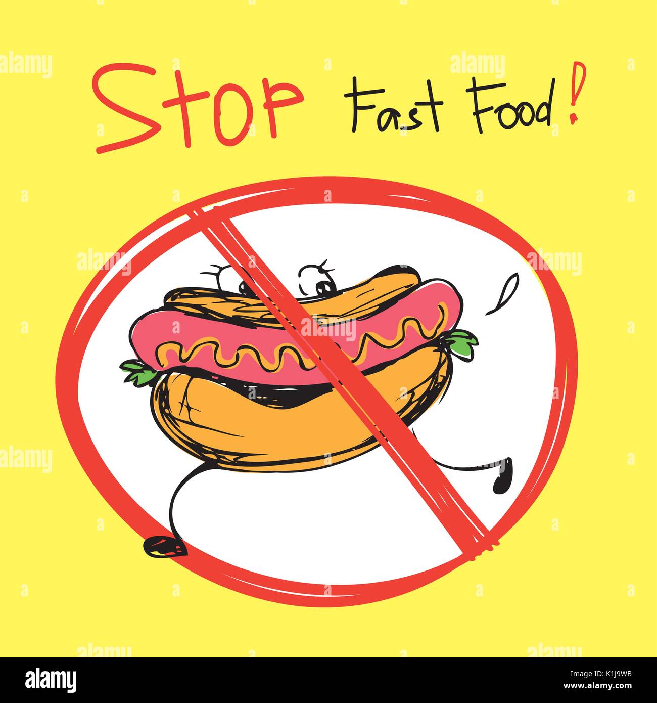 Fast food stop.Hot-dog, dessin à la main, vector illustration. Illustration de Vecteur