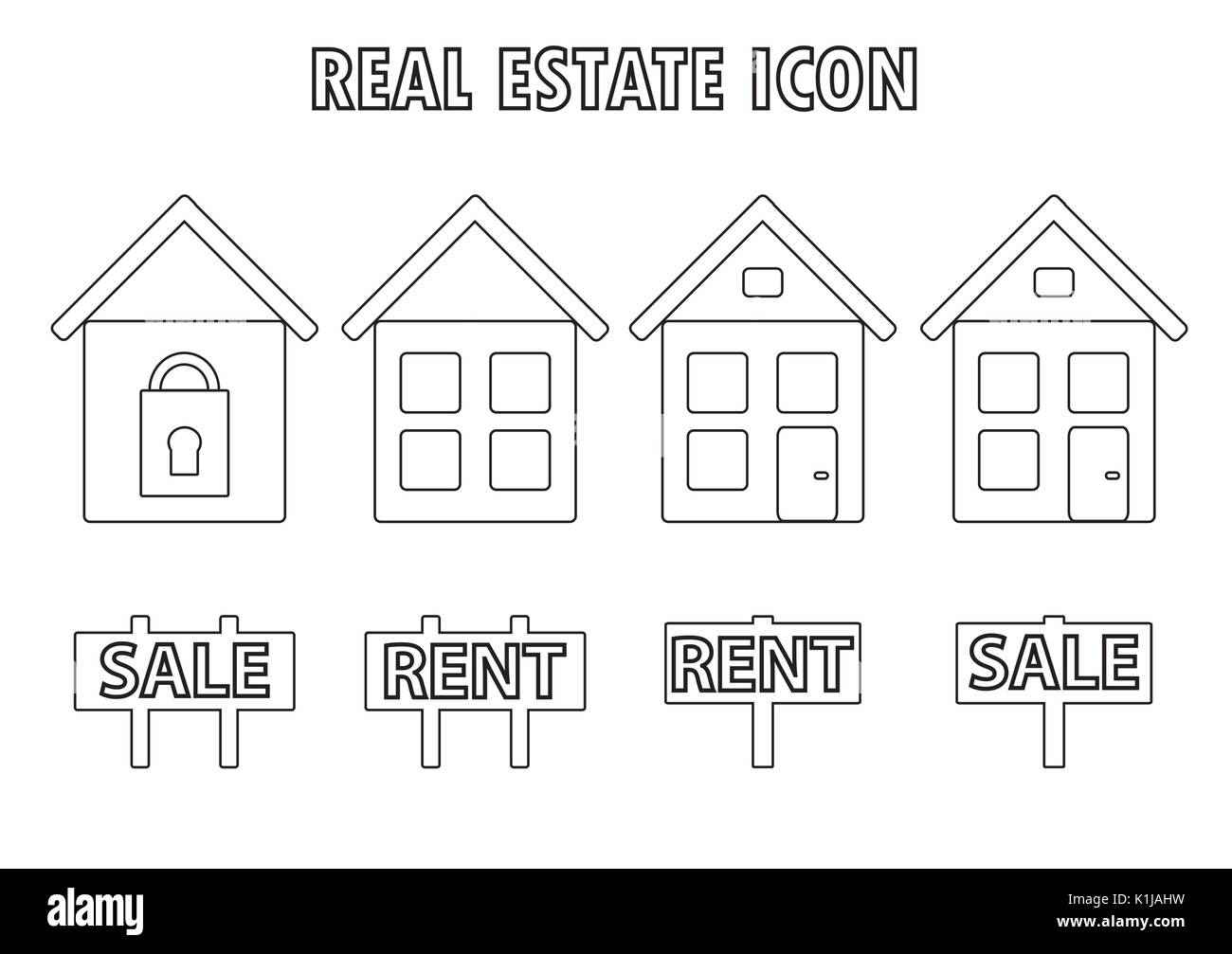 Icône Vecteur Immobilier, vendre et louer, noir et blanc. Illustration de Vecteur