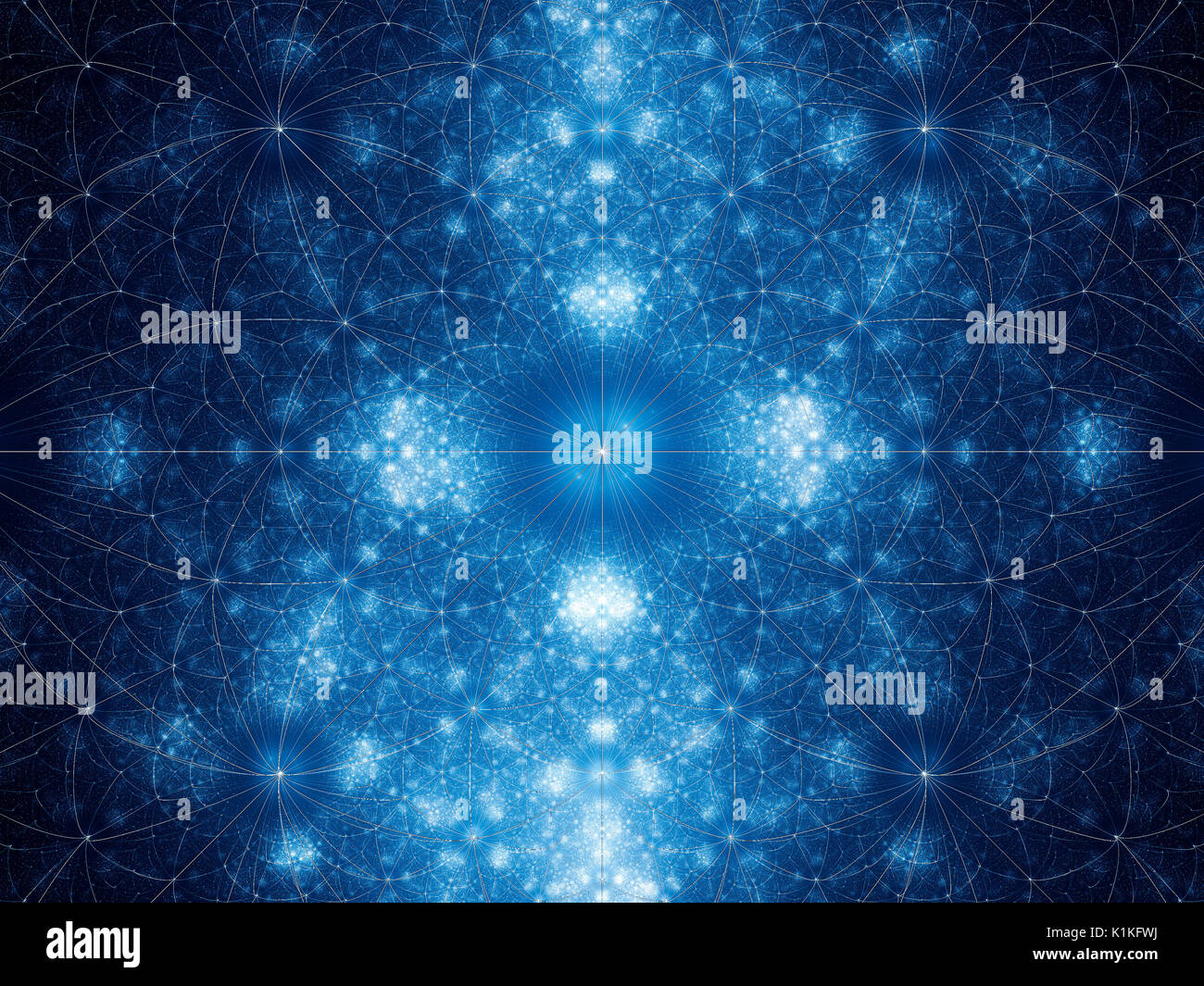 Formes géométriques lumineux bleu, fibonacci fractal computer generated abstract background, 3D Rendering Banque D'Images